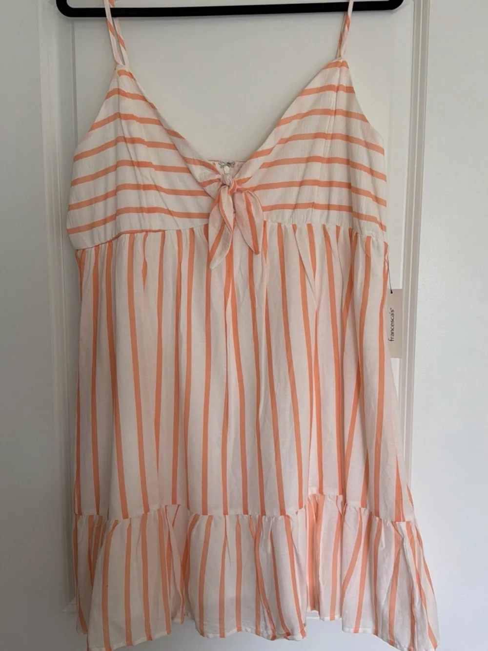Francesca's Collections Peach and White Striped Spaghetti Strap Sundress